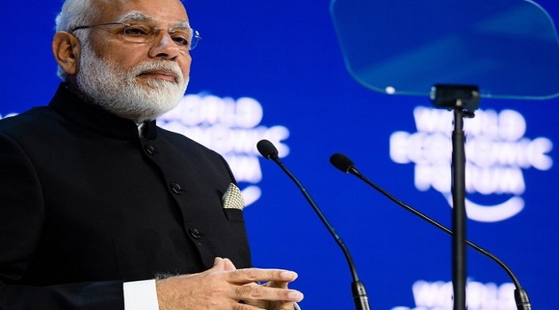 Narendra Modi speaking at the World Economic Forum, on January 23, 2018, in Davos.