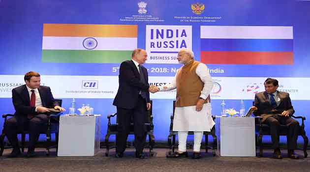 Prime Minister Narendra Modi and President of the Russian Federation Vladimir V. Putin met for the 19th edition of the Annual Bilateral Summit in New Delhi on October 4-5, 2018. The two sides reaffirmed their commitment to the Special and Privileged Strategic Partnership between India and Russia.