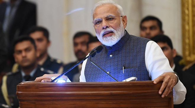 The Prime Minister, Shri Narendra Modi addressing at the presentation of the Gandhi Peace Prize for the years 2015, 2016, 2017 and 2018, at Rashtrapati Bhavan, in New Delhi on February 26, 2019.