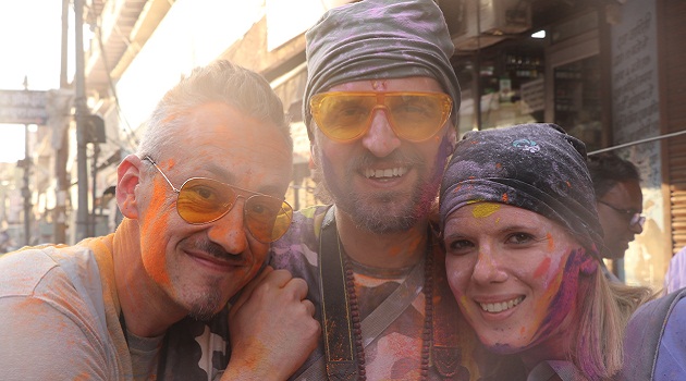 Italian tourists in Vrindavan during Holi