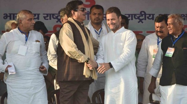 Shatrughan Sinha with Congress president Rahul GandhiShatrughan Sinha with Congress president Rahul Gandhi